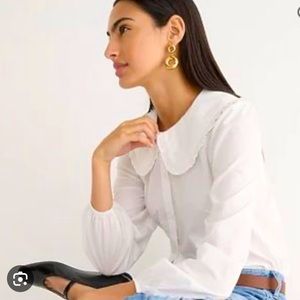 J. Crew Peter Pan Ruffle-Collar Button-Up Shirt BM924 Size 0 NWT